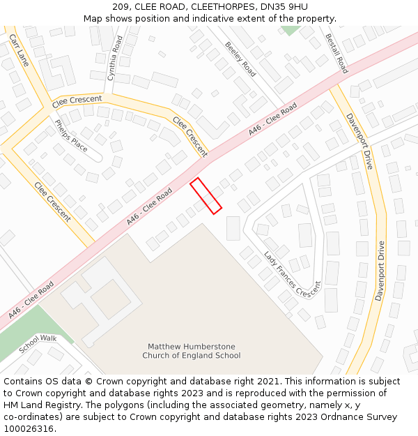 209, CLEE ROAD, CLEETHORPES, DN35 9HU: Location map and indicative extent of plot