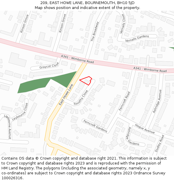 209, EAST HOWE LANE, BOURNEMOUTH, BH10 5JD: Location map and indicative extent of plot