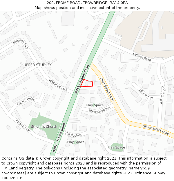 209, FROME ROAD, TROWBRIDGE, BA14 0EA: Location map and indicative extent of plot