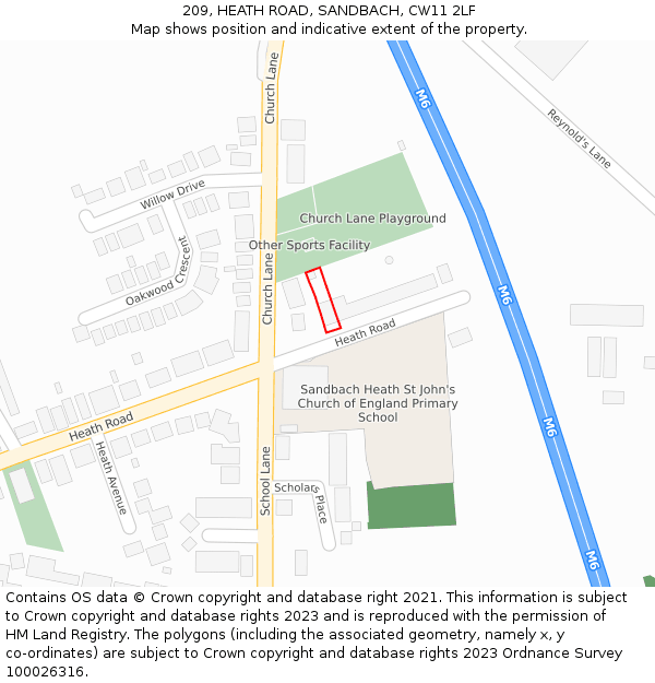 209, HEATH ROAD, SANDBACH, CW11 2LF: Location map and indicative extent of plot