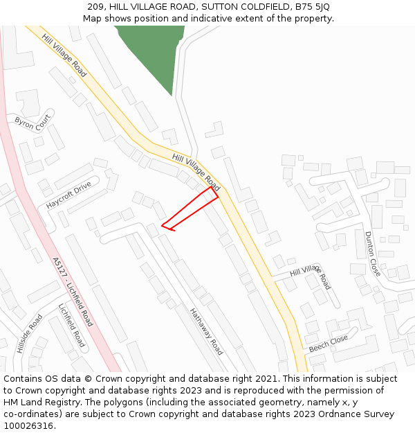 209, HILL VILLAGE ROAD, SUTTON COLDFIELD, B75 5JQ: Location map and indicative extent of plot