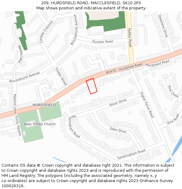 209, HURDSFIELD ROAD, MACCLESFIELD, SK10 2PX: Location map and indicative extent of plot
