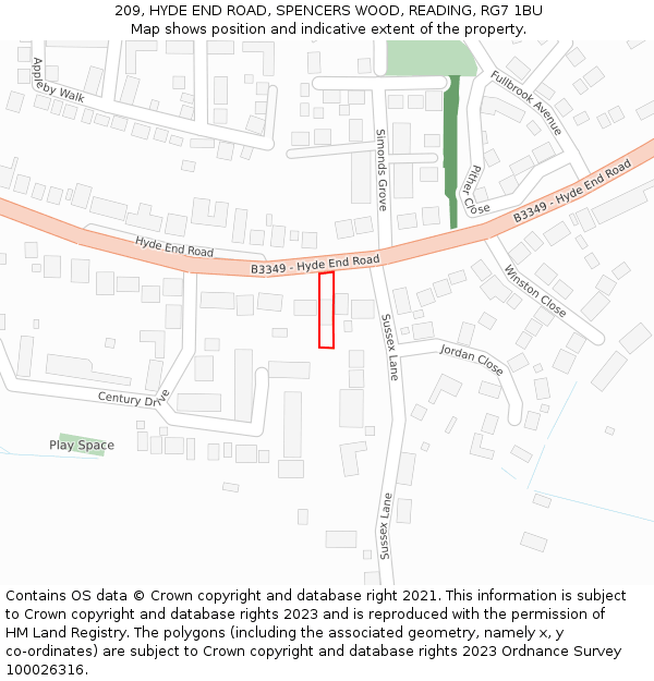 209, HYDE END ROAD, SPENCERS WOOD, READING, RG7 1BU: Location map and indicative extent of plot