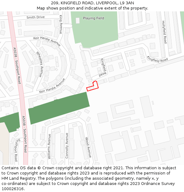 209, KINGFIELD ROAD, LIVERPOOL, L9 3AN: Location map and indicative extent of plot