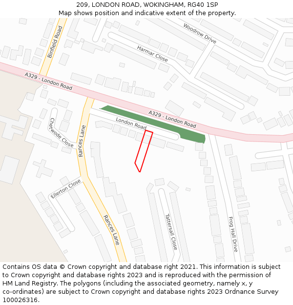 209, LONDON ROAD, WOKINGHAM, RG40 1SP: Location map and indicative extent of plot