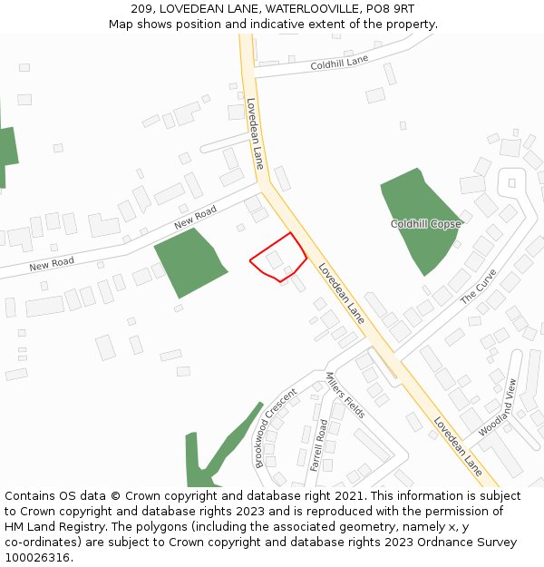 209, LOVEDEAN LANE, WATERLOOVILLE, PO8 9RT: Location map and indicative extent of plot