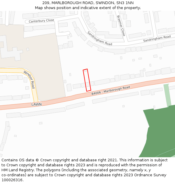 209, MARLBOROUGH ROAD, SWINDON, SN3 1NN: Location map and indicative extent of plot