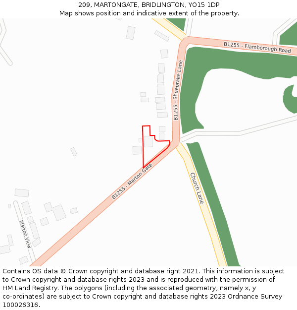 209, MARTONGATE, BRIDLINGTON, YO15 1DP: Location map and indicative extent of plot