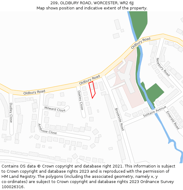 209, OLDBURY ROAD, WORCESTER, WR2 6JJ: Location map and indicative extent of plot