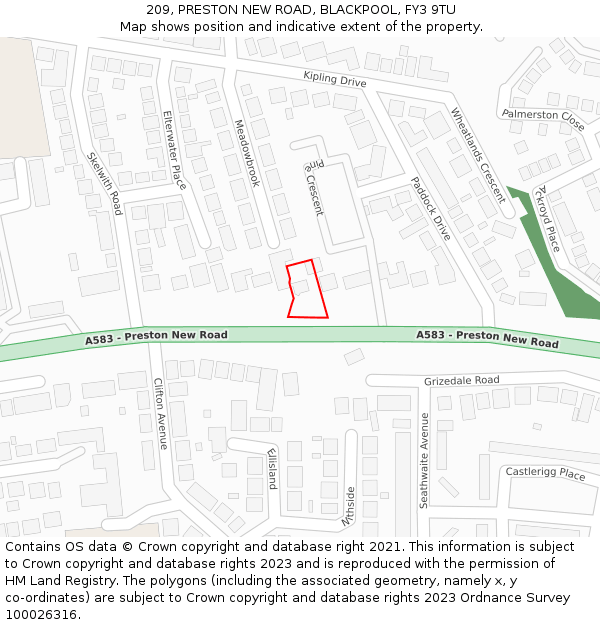 209, PRESTON NEW ROAD, BLACKPOOL, FY3 9TU: Location map and indicative extent of plot