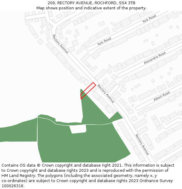 209, RECTORY AVENUE, ROCHFORD, SS4 3TB: Location map and indicative extent of plot