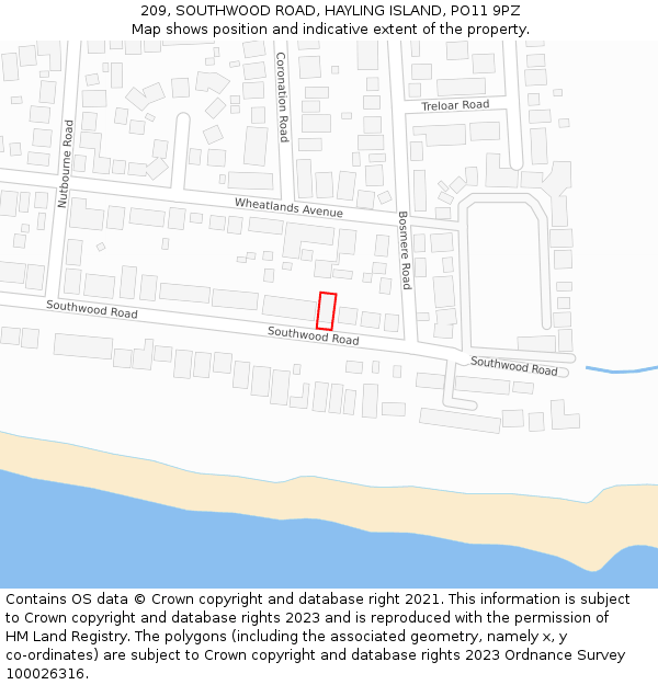 209, SOUTHWOOD ROAD, HAYLING ISLAND, PO11 9PZ: Location map and indicative extent of plot