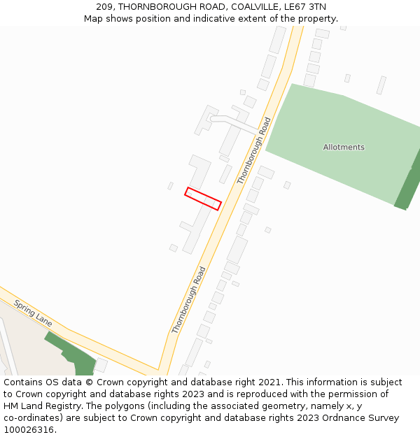 209, THORNBOROUGH ROAD, COALVILLE, LE67 3TN: Location map and indicative extent of plot