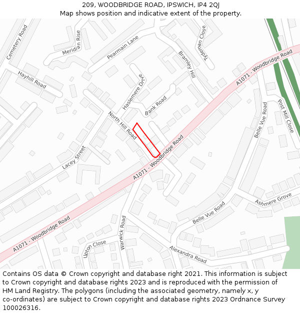 209, WOODBRIDGE ROAD, IPSWICH, IP4 2QJ: Location map and indicative extent of plot