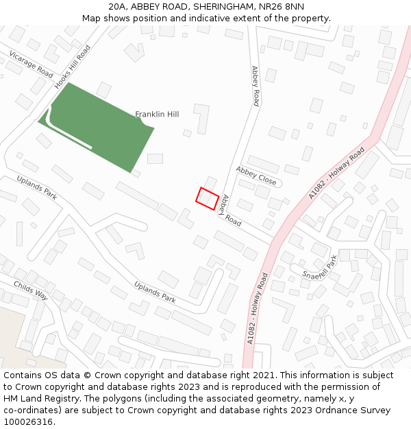 20A, ABBEY ROAD, SHERINGHAM, NR26 8NN: Location map and indicative extent of plot