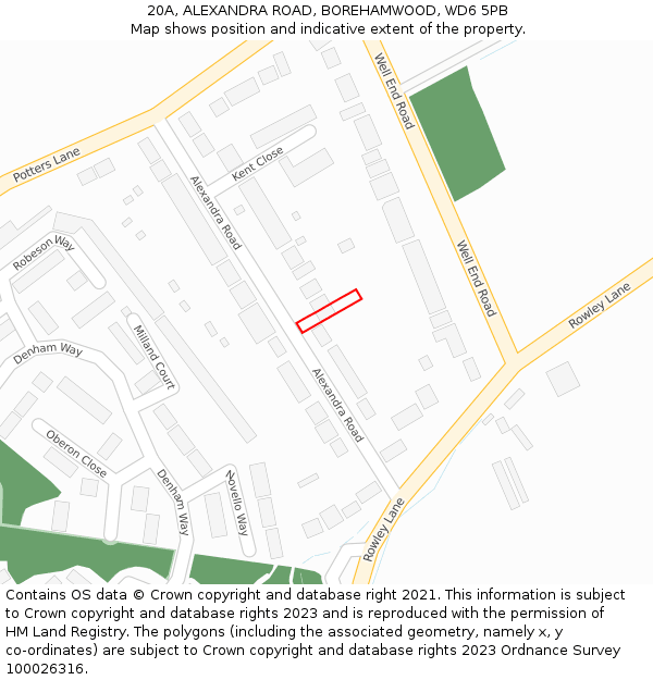 20A, ALEXANDRA ROAD, BOREHAMWOOD, WD6 5PB: Location map and indicative extent of plot