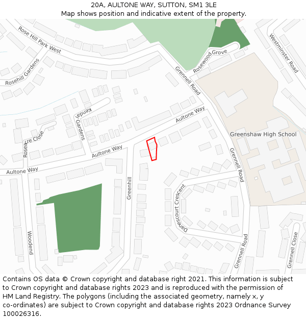 20A, AULTONE WAY, SUTTON, SM1 3LE: Location map and indicative extent of plot