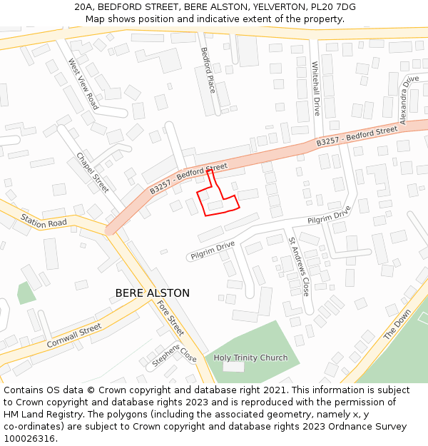 20A, BEDFORD STREET, BERE ALSTON, YELVERTON, PL20 7DG: Location map and indicative extent of plot