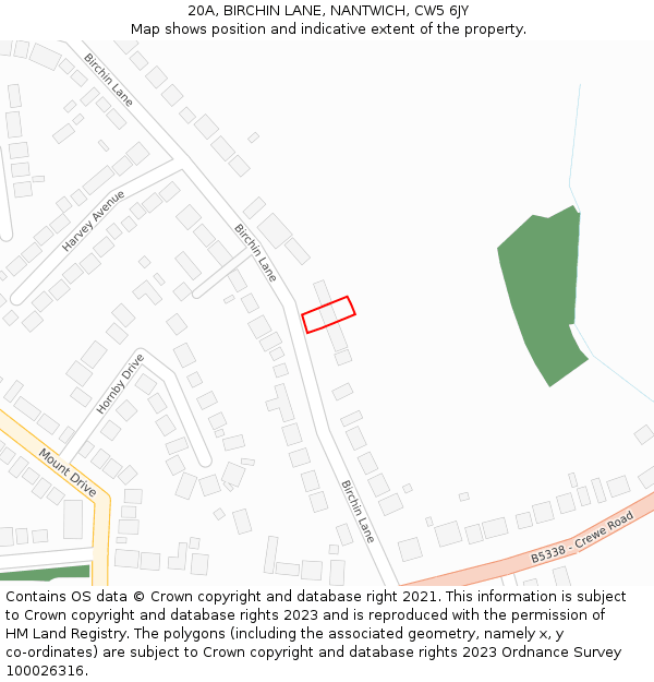 20A, BIRCHIN LANE, NANTWICH, CW5 6JY: Location map and indicative extent of plot