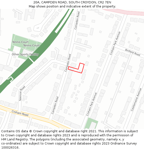 20A, CAMPDEN ROAD, SOUTH CROYDON, CR2 7EN: Location map and indicative extent of plot