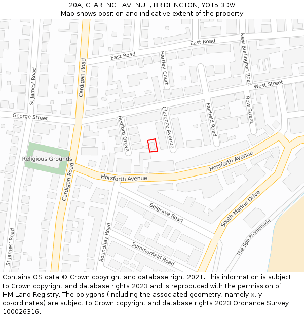 20A, CLARENCE AVENUE, BRIDLINGTON, YO15 3DW: Location map and indicative extent of plot