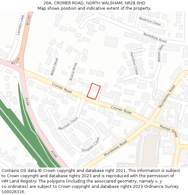 20A, CROMER ROAD, NORTH WALSHAM, NR28 0HD: Location map and indicative extent of plot