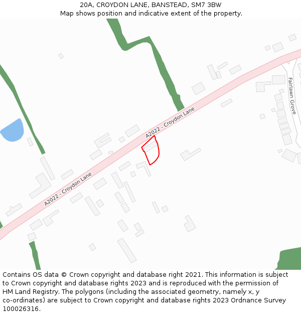 20A, CROYDON LANE, BANSTEAD, SM7 3BW: Location map and indicative extent of plot