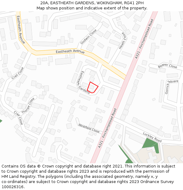 20A, EASTHEATH GARDENS, WOKINGHAM, RG41 2PH: Location map and indicative extent of plot