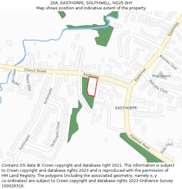 20A, EASTHORPE, SOUTHWELL, NG25 0HY: Location map and indicative extent of plot