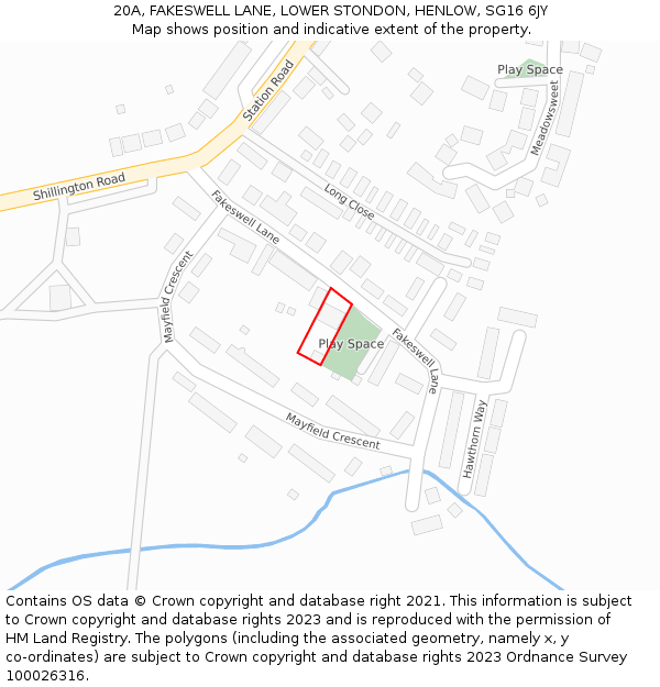 20A, FAKESWELL LANE, LOWER STONDON, HENLOW, SG16 6JY: Location map and indicative extent of plot