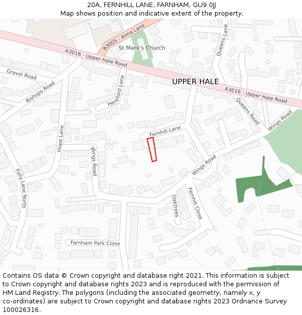 20A, FERNHILL LANE, FARNHAM, GU9 0JJ: Location map and indicative extent of plot
