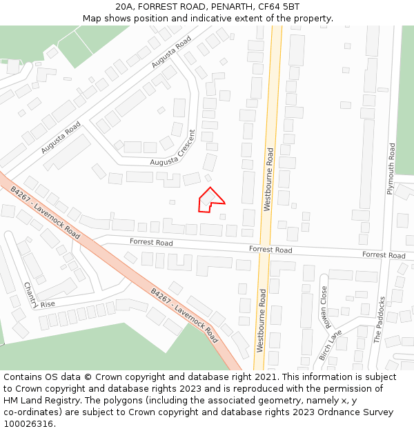 20A, FORREST ROAD, PENARTH, CF64 5BT: Location map and indicative extent of plot