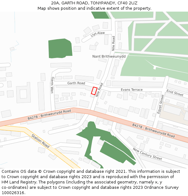 20A, GARTH ROAD, TONYPANDY, CF40 2UZ: Location map and indicative extent of plot