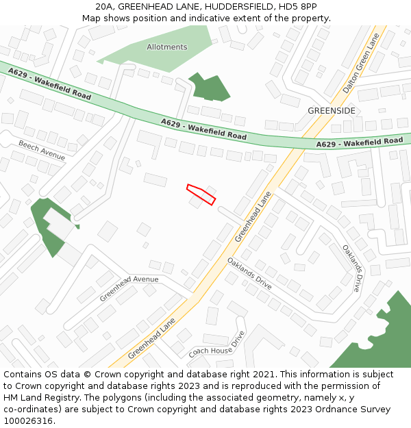 20A, GREENHEAD LANE, HUDDERSFIELD, HD5 8PP: Location map and indicative extent of plot