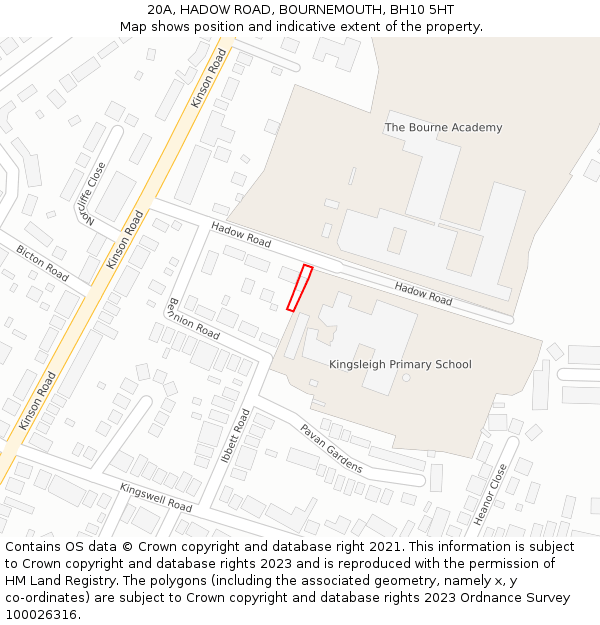 20A, HADOW ROAD, BOURNEMOUTH, BH10 5HT: Location map and indicative extent of plot