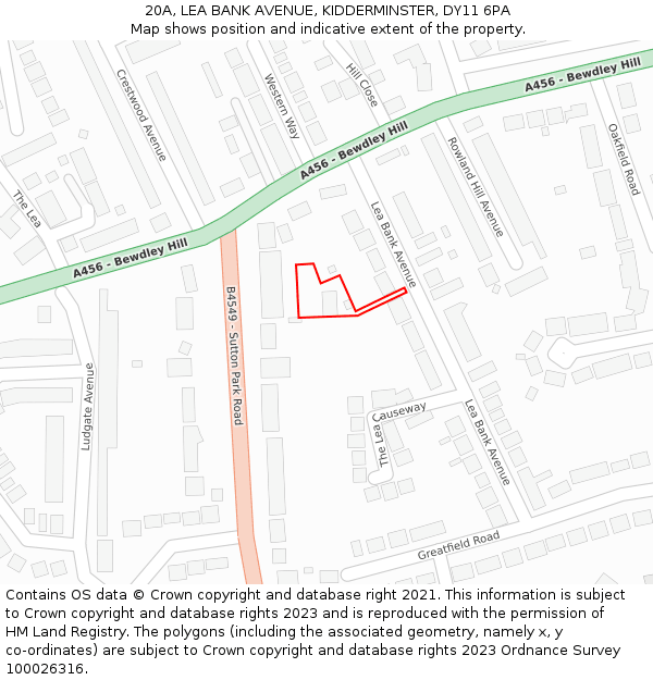 20A, LEA BANK AVENUE, KIDDERMINSTER, DY11 6PA: Location map and indicative extent of plot