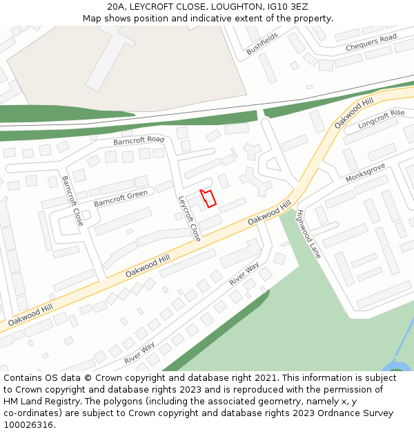 20A, LEYCROFT CLOSE, LOUGHTON, IG10 3EZ: Location map and indicative extent of plot