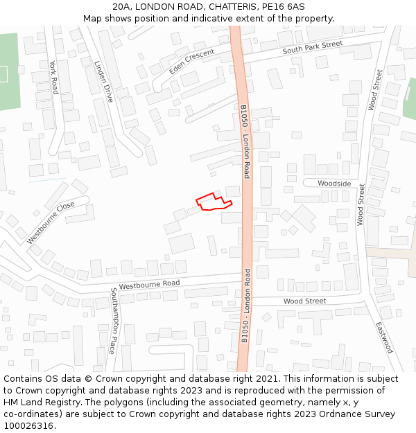 20A, LONDON ROAD, CHATTERIS, PE16 6AS: Location map and indicative extent of plot