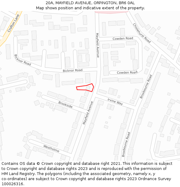 20A, MAYFIELD AVENUE, ORPINGTON, BR6 0AL: Location map and indicative extent of plot