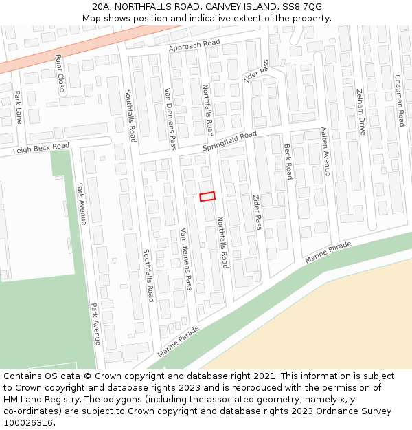 20A, NORTHFALLS ROAD, CANVEY ISLAND, SS8 7QG: Location map and indicative extent of plot