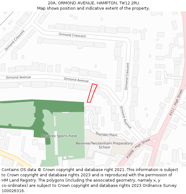 20A, ORMOND AVENUE, HAMPTON, TW12 2RU: Location map and indicative extent of plot