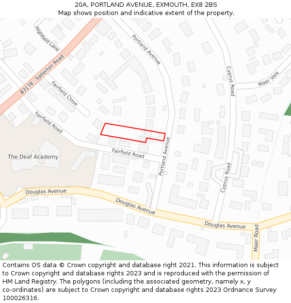 20A, PORTLAND AVENUE, EXMOUTH, EX8 2BS: Location map and indicative extent of plot