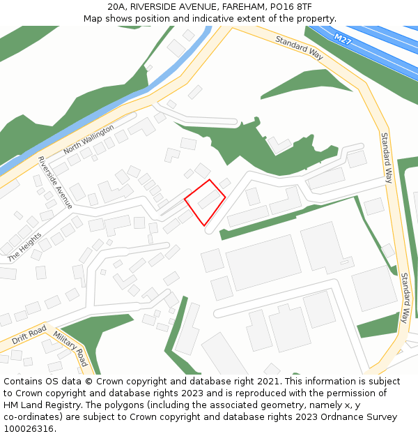 20A, RIVERSIDE AVENUE, FAREHAM, PO16 8TF: Location map and indicative extent of plot