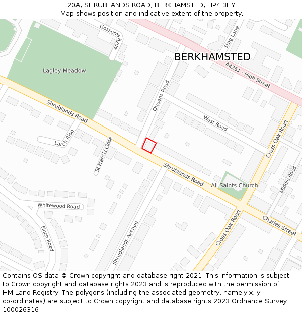 20A, SHRUBLANDS ROAD, BERKHAMSTED, HP4 3HY: Location map and indicative extent of plot