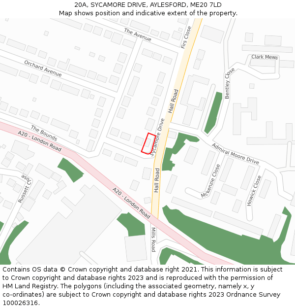 20A, SYCAMORE DRIVE, AYLESFORD, ME20 7LD: Location map and indicative extent of plot