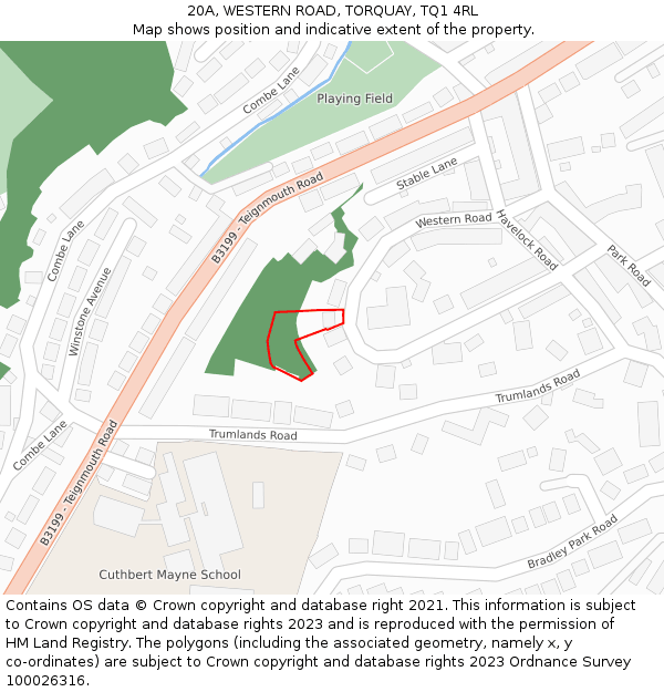 20A, WESTERN ROAD, TORQUAY, TQ1 4RL: Location map and indicative extent of plot