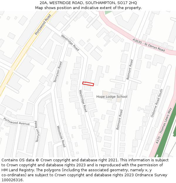 20A, WESTRIDGE ROAD, SOUTHAMPTON, SO17 2HQ: Location map and indicative extent of plot