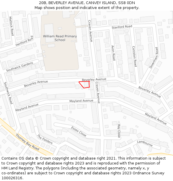 20B, BEVERLEY AVENUE, CANVEY ISLAND, SS8 0DN: Location map and indicative extent of plot