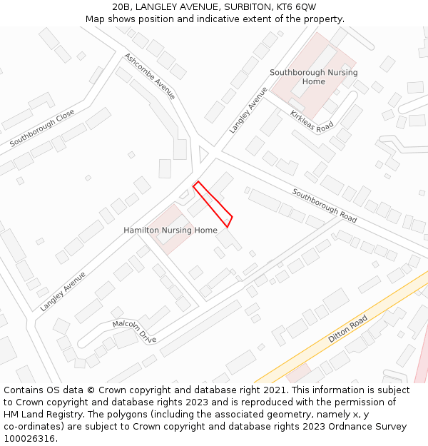 20B, LANGLEY AVENUE, SURBITON, KT6 6QW: Location map and indicative extent of plot