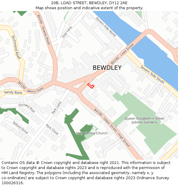 20B, LOAD STREET, BEWDLEY, DY12 2AE: Location map and indicative extent of plot